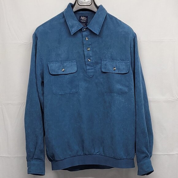 Vintage John Blair Shirt Mens M Soft Suede Long Sleeve Satin Lined Banded Hem - Picture 1 of 14
